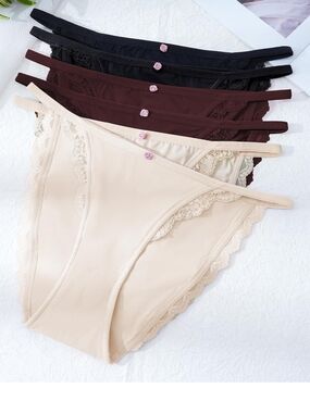 Women's Soft Lace-Trim Bikini Panties - Black 6 Pack
